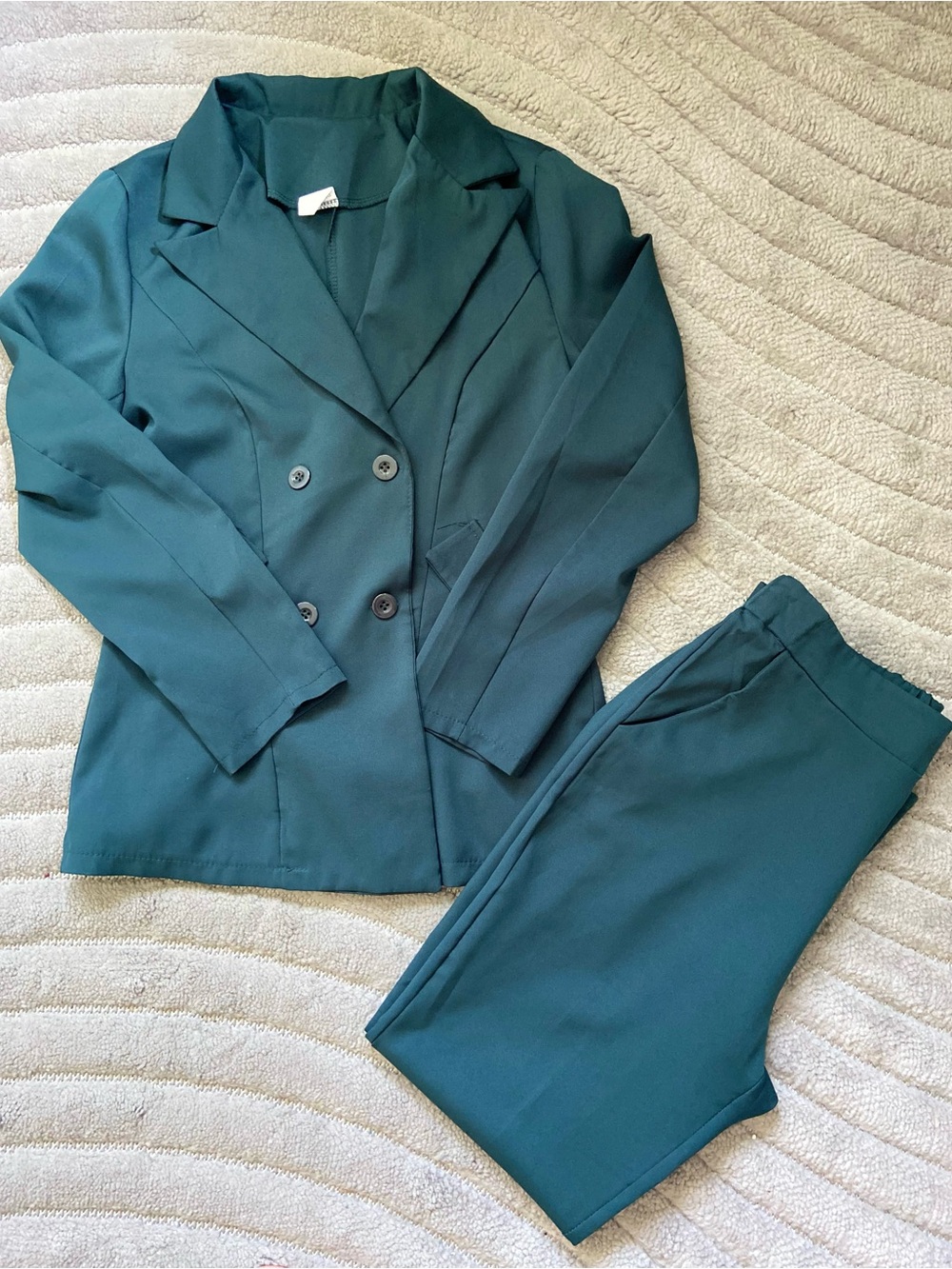 Double-Breasted Teal Pantsuit Set - Women's Tailored Jacket & Pants